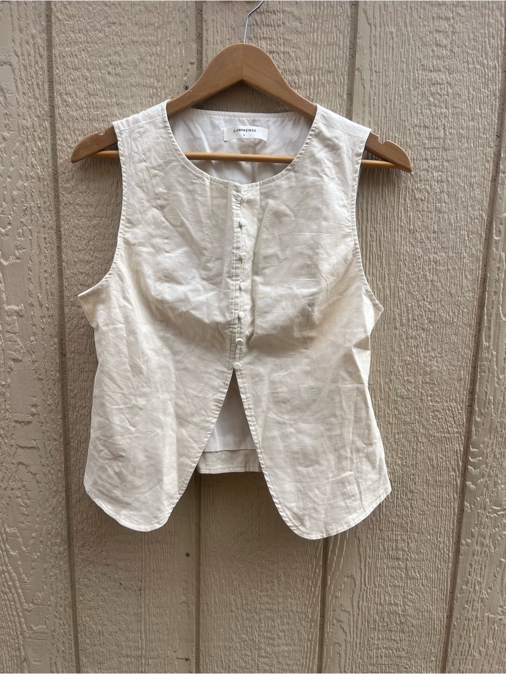 Commense Cotton/ Linen Button-Up Vest Biege Large